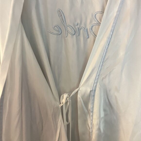 Linea Donatella White Satin Robe with Blue Trim - Picture 8 of 13